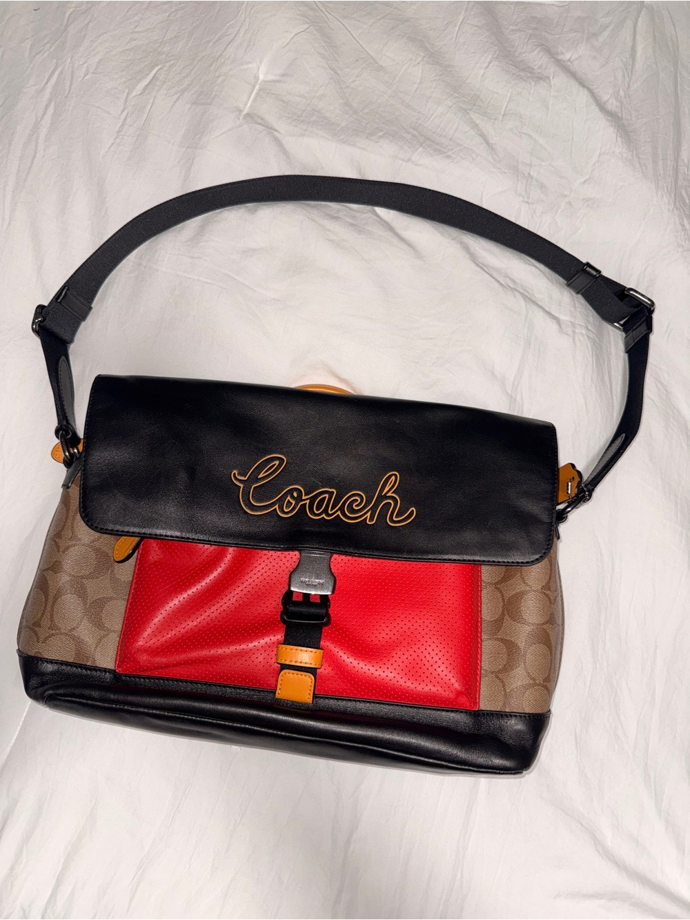 Coach Colorblock Signature Crossbody Messenger Bag - Black, Red, Tan